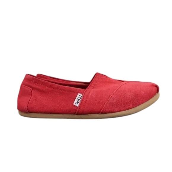 Toms Shoes Womens 7 Flats Slip On Casual Canvas Red Lifestyle Alpargatas Comfort - Picture 1 of 11